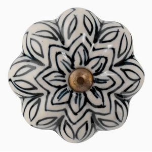 Flower Shaped Ceramic Drawer Knob - Vintage Black  - Individual