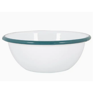 White Enamel Bowl - Tableware - 16 cm Green Rim