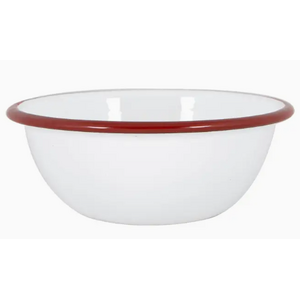 White Enamel Bowl - Tableware - 16 cm Red Rim