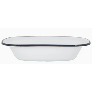 White Enamel Pie Dish - Bakeware - 25.5 cm Navy Rim