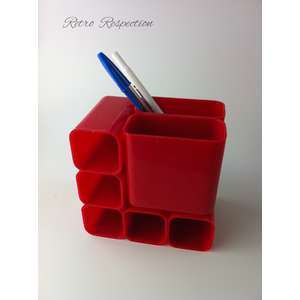 RETRO Desk Organiser/Pen Holder - Hong Kong Made - Red Plastic