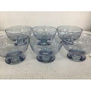 VINTAGE Glass Ice Cream Bowls - Iridescent Blue - Set of 6