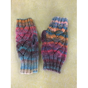 Hand Knitted Fingerless Gloves - Australian Wool - Cable Pattern - Mixed Colours