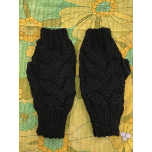 Hand Knitted Fingerless Gloves - Australian Wool - Cable Pattern - Black