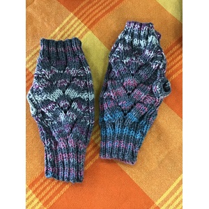 Hand Knitted Fingerless Gloves - Australian Wool - Cable Pattern - Purple Mix