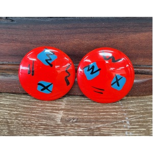 Vintage 1980s Stud Earrings - Red Black Blue Circles