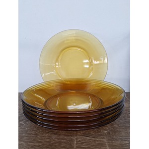 Retro Amber Glass Bowls x 6 - Italy Bormioli Vitrosax 21cm