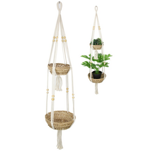 Double Brown Rattan Basket Macrame Hanger