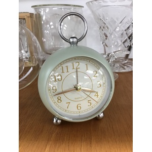 Midcentury Retro Style Metal Alarm Clock -  Light Green