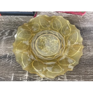 VINTAGE Bagley Glass Rose Leaf Serving Plate - Yellow Satin Glass