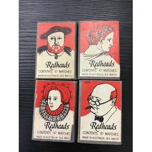 VINTAGE Australian Matchboxes w Label x 4 - Redheads Famous People Series