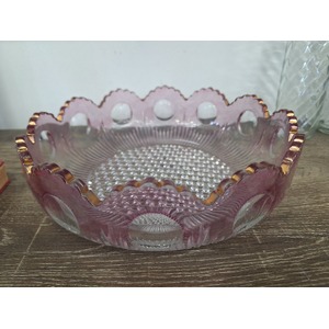 VINTAGE Glass Serving Bowl - Bull's Eye - Pink