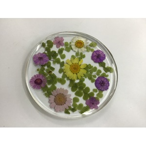 Round Resin Drinks Coaster w Real Flowers - Prairie Harvest 