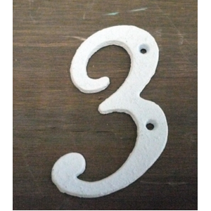 White Italic Cast Iron Metal House Number - 3