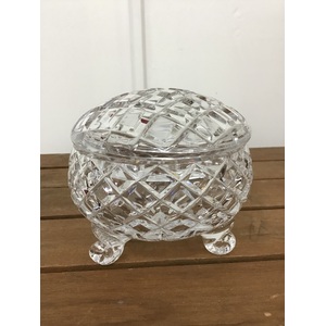 VINTAGE Crystal Lidded Trinket Dish - Tri-footed