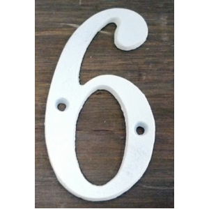 White Italic Cast Iron Metal House Number - 6