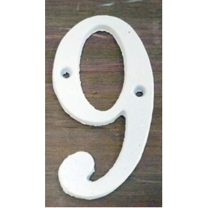 White Italic Cast Iron Metal House Number - 9