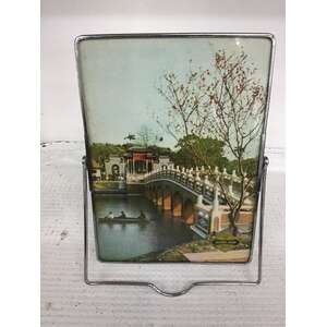 VINTAGE Folding Vanity Mirror - Diamond Brand - Bridge Scene - 20 x 15 cm