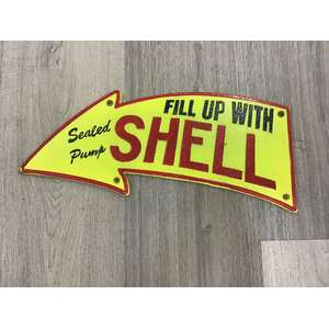 Fill Up With Sealed Pump Shell Sign - Cast Iron - Arrow Shape - 40 cm