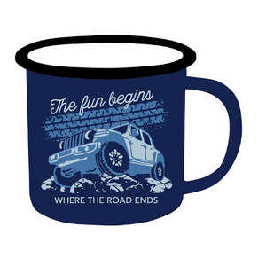 The Fun Begins Where the Road Ends - Adventure 4x4 Enamel Mug