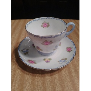 VINTAGE Shelley Bone China Tea Cup Duo - Roses Pansies & Forget-me-nots - Richmond Shape