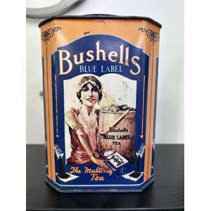 VINTAGE Bushells Tea Tin Caddy - Blue Label - Centenary - 1980s