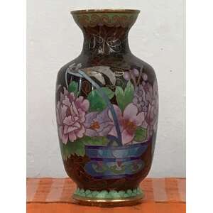 VINTAGE Cloisonne Vase - 13 cm Tall - Brass & Enamel