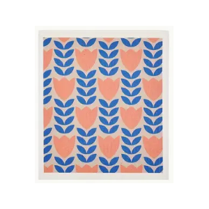 Pink & Blue Flower - Swedish Style Dish Cloth - Retro Design