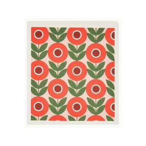 Red Flower - Swedish Style Dish Cloth - Retro Design