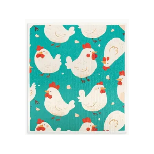 Blue Fat Chickens - Swedish Style Dish Cloth - Retro Design