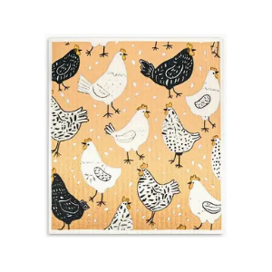 Peach Chickens - Swedish Style Dish Cloth - Retro Design