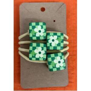 Retro Bobble Hair Ties - Green Daisy Cubes