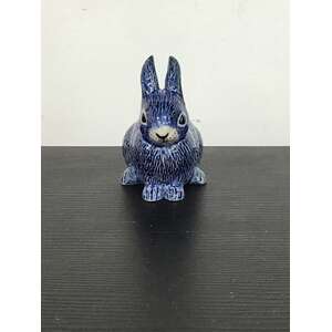 Ceramic Bunny Rabbit Ornament - Sitting - Blue - 8.2 cm