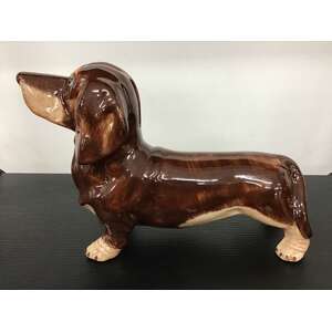 Dachshund Sausage Dog Money Box - Ceramic - Tan - Hand Painted - 16 cm Tall