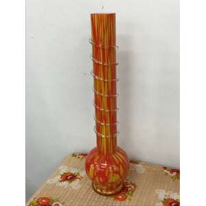 End of Day Art Glass Vase - Orange & Yellow Cased Glass w Clear Applied Trailing - 44 cm Tall 