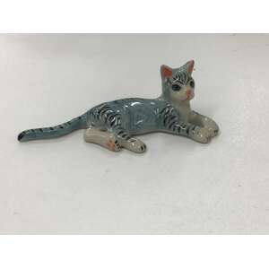 Ceramic Cat Ornament - Laying Down - Grey Tabby - 3 cm