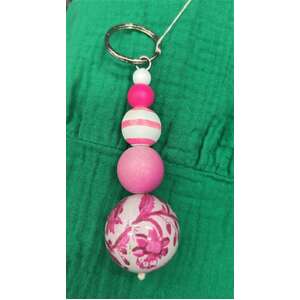 Anna Chandler Bobble Keychain - Pink White Floral