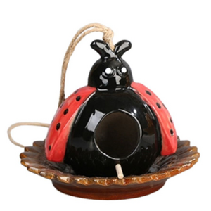 Ceramic Hanging Bird House - Ladybug