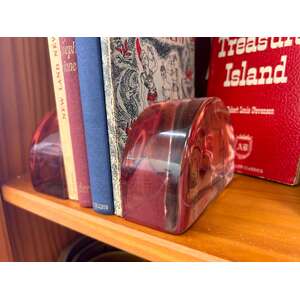 Glass Bookends / Paperweights - Solid Pink Arch - Half Circle