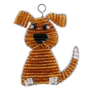 Beaded Dog Keyring Keychain - Light Brown 