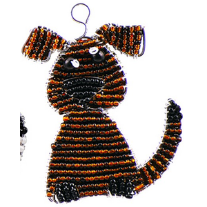 Beaded Dog Keyring Keychain - Dark Brown 