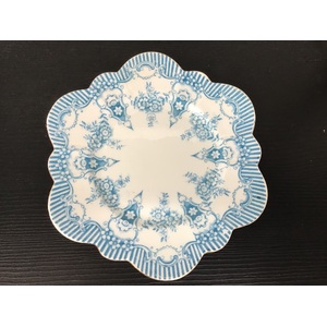 ANTIQUE Victorian Side Plate - Blue & White - Ornate Shape 