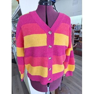 Stripe Knit Cardigan - Pink Orange Yellow - S/M