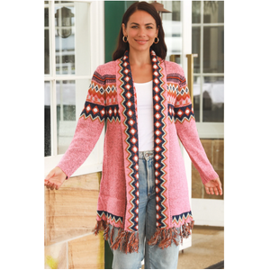 Long Pink Tassel Coat - Acrylic Blend - Boho Retro S/M