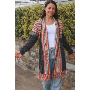 Long Grey Tassel Coat - Acrylic Blend - Boho Retro - S/M