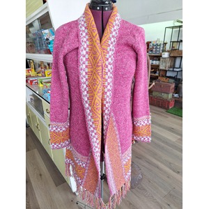 Long Pink Knit Tassel Coat - Acrylic Blend - Boho Retro S/M