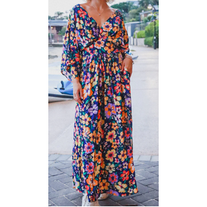 Tori Purple Floral 3/4 Sleeves Maxi Dress - 8