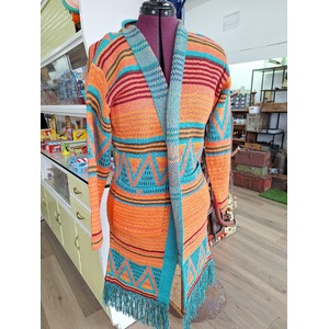 Long Orange Tassel Coat - Acrylic Blend - Boho Retro S/M